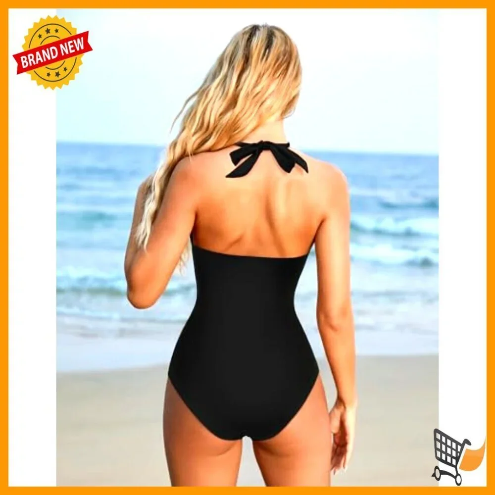 Tummy Control Halter One Piece Swimsuit Push Up Ruched High Waisted Monokini